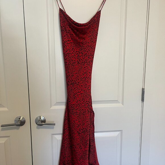ASTR the Label Gaia Red Leopard Print Cowl Neck Midi Slip Dress [Small] - Picture 4 of 8